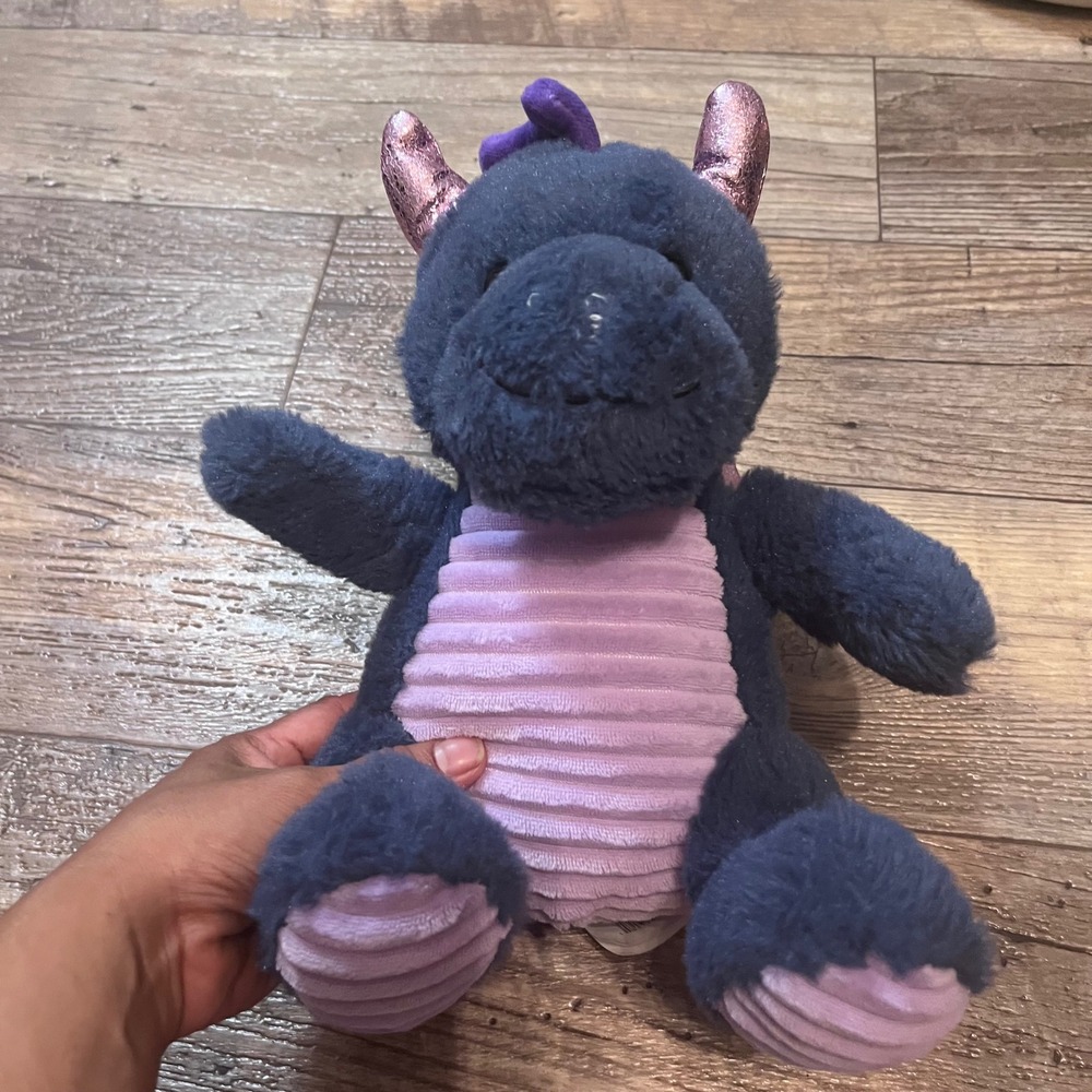 Russ Jazwares Navy Blue Dragon Plush Metallic Pink Wings Purple Corduroy Belly